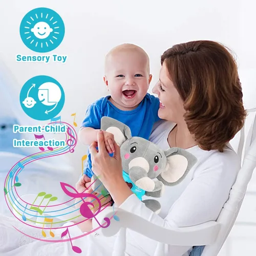 Miniatura 7 de Aitbay elefante musical de peluche, juguete para niños de 0, 3, 6, 9 y 12 meses, bonito peluche con luces para bebés recién nacidos, para niños