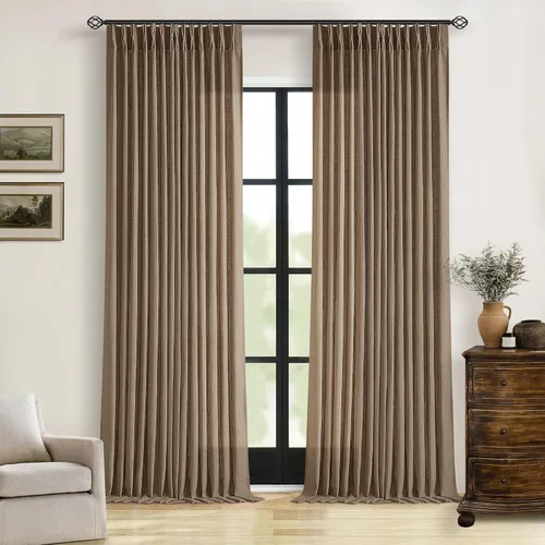 Miniatura 89 de Cortinas de lino natural con pliegues fruncidos de 120 pulgadas de largo para sala de estar, cortinas plisadas con ganchos y lengüeta trasera