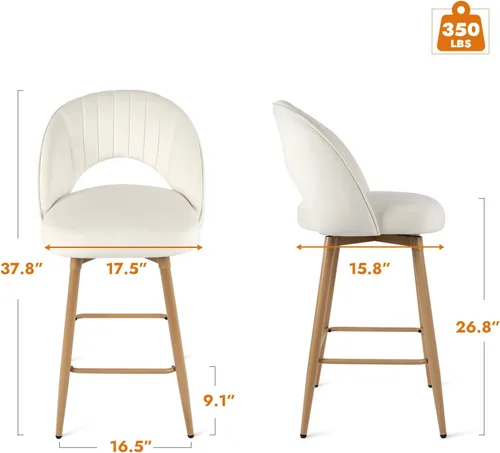 Miniatura 2 de Juego de 2 taburetes de bar giratorios de altura de mostrador para isla de cocina, sillas de bar de 26 pulgadas de altura de asiento para comedor