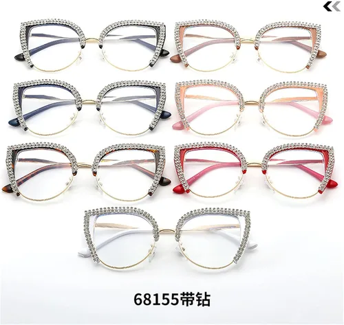 Miniatura 4 de willochra Lindas gafas de ojo de gato con diamantes de imitación brillantes, divertidos lentes de bloqueo de luz azul para mujeres y niñas