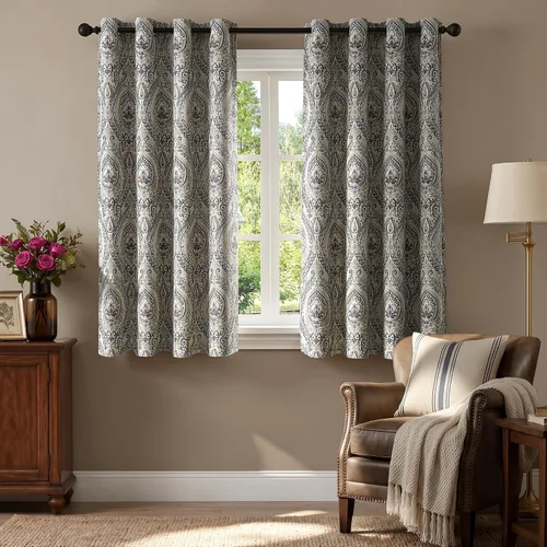 Miniatura 40 de jinchan Cortinas opacas de 72 pulgadas de largo, 2 paneles de medallón de damasco azul, cortinas de ventana para dormitorio, con ojales, aislamiento