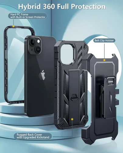 Miniatura 3 de FNTCASE Funda para iPhone 15: para iPhone 14, 13 y 16e, funda militar a prueba de golpes, funda resistente para teléfono celular con soporte y funda