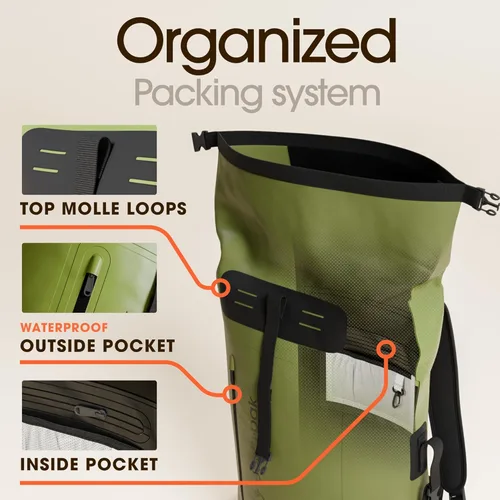 Miniatura 5 de Earth Pak Mochila impermeable - Mochila de senderismo resistente - Bolsa con cierre enrollable - Bolsa seca acolchada con carcasa impermeable