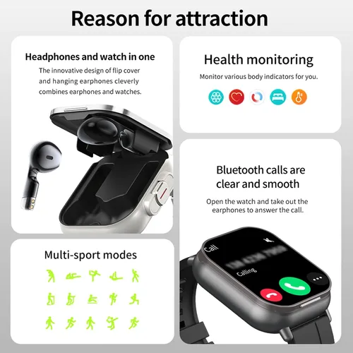 Miniatura 9 de Reloj inteligente con auriculares, para hacer/responder llamadas Bluetooth, monitor de actividad física, monitor de presión arterial y frecuencia