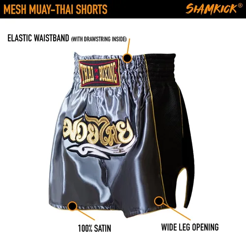 Miniatura 5 de SIAMKICK Pantalones cortos clásicos de Muay Thai para hombres y mujeres, boxeo, kickboxing, alto grado, artes marciales mixtas, ropa de entrenamiento