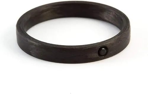 Miniatura 2 de Women's carbon fiber jeweled engagement ring. Black and matte band with crystal. Water resistant and hypoallergenic. (00101_4S13)