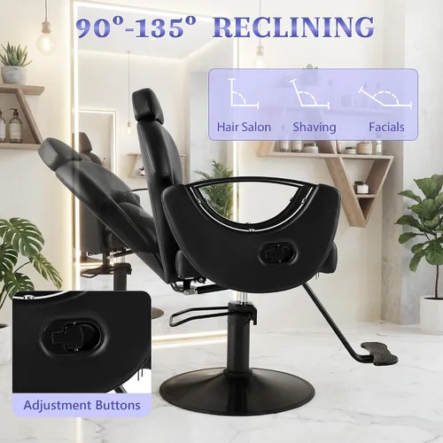 Miniatura 6 de Silla de peluquería de salón, silla de peluquería con bomba hidráulica de altura ajustable, sillas reclinables profesionales, silla de belleza