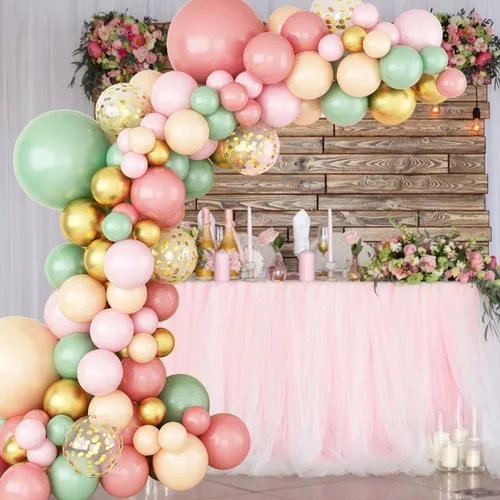 Miniatura 5 de Kit de arco de guirnalda de globos verde salvia, rosa retro, albaricoque, dorado metálico y globos de confeti para baby shower, boda, cumpleaños