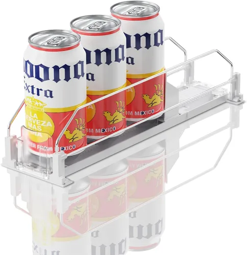 Miniatura 13 de Organizador de Bebidas para Refrigerador, 12oz 16oz 20oz - Dispensador de Latas de Refresco para Refrigerador, Ancho Ajustable, Deslizador Negro