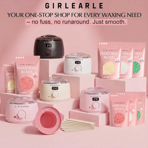 Miniatura 9 de GIRLEARLE Black and Pink Digital Waxing Kit for Women and Men Sensitive Skin, Nose&Ear Wax Kit Hair Removal at Home with Wax Beads & Silicone Pot