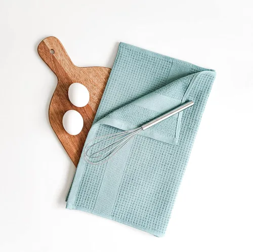 Miniatura 2 de Luzia Toallas de cocina turquesa de alta calidad; elegantes y absorbentes, toallas de cocina de algodón turco con tejido de gofre, juego de tres