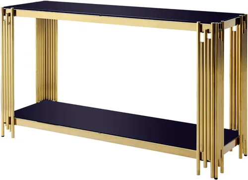 Miniatura 7 de SSLine Mesa consola moderna de lujo, mesa rectangular de cristal para entrada de pasillo, sala de estar, almacenamiento de 2 niveles, diseño