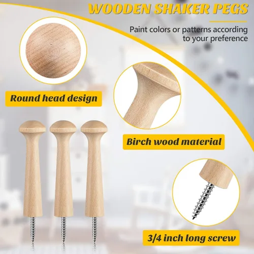 Miniatura 3 de Clavijas de madera con rosca de madera de 2.9 pulgadas de largo, estantes de madera sin terminar para colgar ropa, sombreros, toallas y más