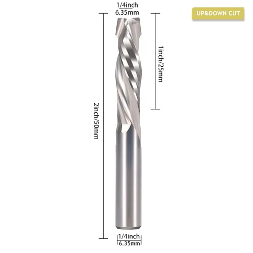 Miniatura 2 de Brocas de enrutador en espiral hacia arriba y abajo, broca de compresión de 1/4 de pulgada de diámetro de corte, 1 pulgada de longitud de corte