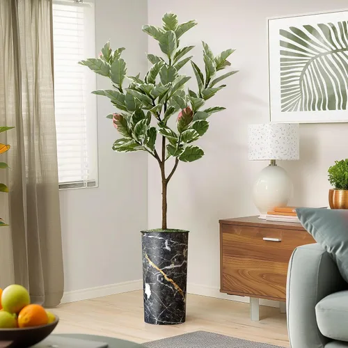 Miniatura 13 de Árbol artificial en macetero con efecto de granito moderno, palmera tropical areca artificial de seda para decoración del hogar en interiores
