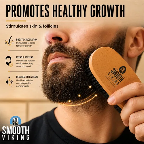 Miniatura 6 de Cepillo de barba para hombre - Con cerdas de jabalí para fácil mantenimiento - Cuidado facial, peine para cabello para el acondicionamiento, Beige