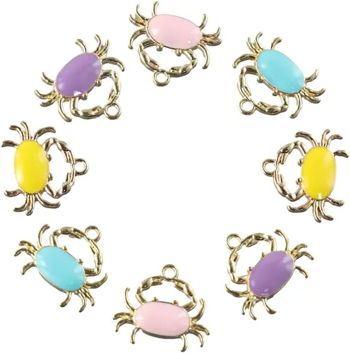 Miniatura 3 de 40 dijes de cangrejo esmaltados, colores aleatorios de animales del océano, colgantes de aleación de temática marina para fabricación de joyas