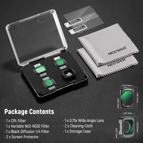 Miniatura 9 de NEEWER Juego de filtros ND compatibles con DJI Osmo Pocket 3 Creator Combo Accesorios, lente gran angular + ND2-32 variable + CPL + filtro