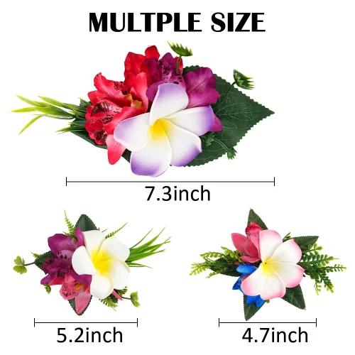Miniatura 3 de Accesorios para el cabello de flores de plumeria hawaiana Ahoney para mujeres y niñas - 4 piezas de broches y horquillas de flores artificiales