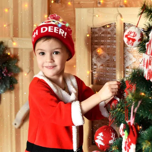 Miniatura 7 de OurWarm Gorro de Navidad con luces LED, unisex, de punto, para fiestas de Navidad