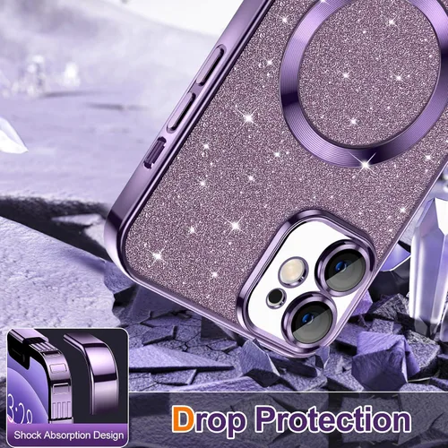 Miniatura 4 de Hython para iPhone 12 Funda con chispas brillantes, fundas transparentes magnéticas con protector de lente de cámara [Compatible con MagSafe]