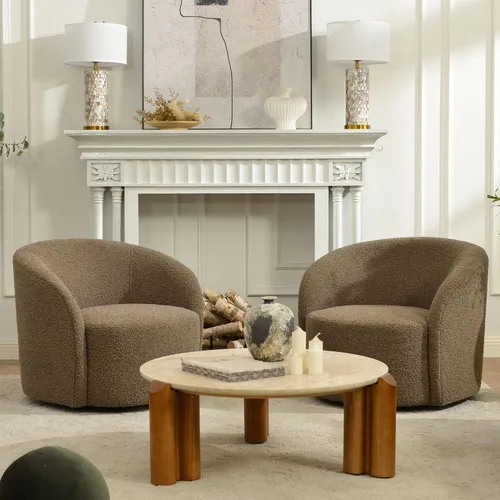 Miniatura 22 de KINWELL Silla giratoria Boucle de 34 pulgadas con juego otomano redondo de 18 pulgadas, juego totalmente ensamblado de silla y reposapiés de sherpa