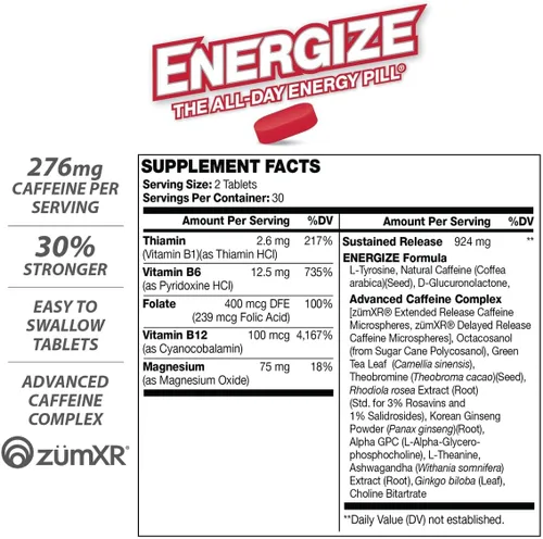 Miniatura 2 de iSatori Píldoras de cafeína Energize de fuerza extra para hombres y mujeres Píldora energética de acción rápida de larga duración Cafeína