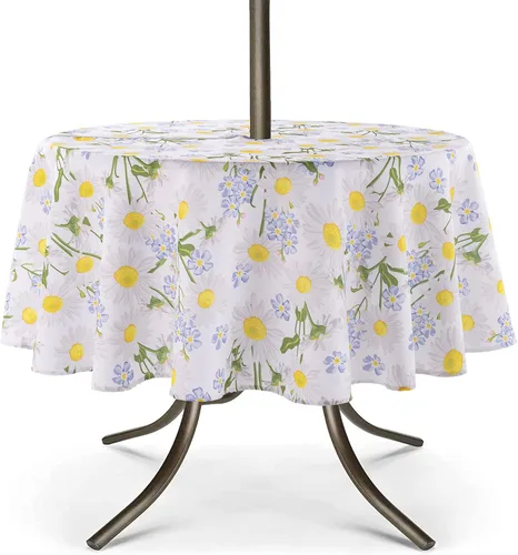 Miniatura 11 de UMINEUX Mantel para exteriores con agujero para sombrilla y cremallera, para primavera/verano, impermeable, para picnic, barbacoa, jardín