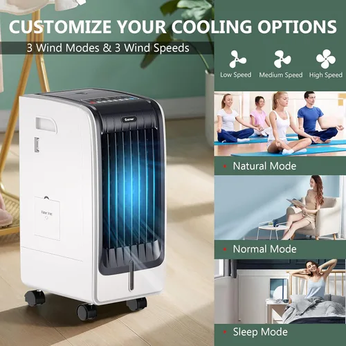 Miniatura 2 de COSTWAY Enfriador de aire evaporativo portátil para habitación, incluye control remoto, 2 paquetes de hielo, ventilador portátil sin aspas con 3