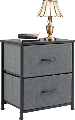 Miniatura 13 de Whitmor Mesita de noche con estación de carga, mesita de noche con cajón de tela y estante de almacenamiento, mesa auxiliar con puertos USB y tomas