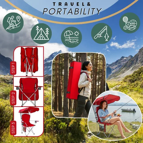 Miniatura 3 de Sillas plegables portátiles de camping con toldo, silla de playa para adultos, resistente a la intemperie de 600D Oxford, silla de campamento