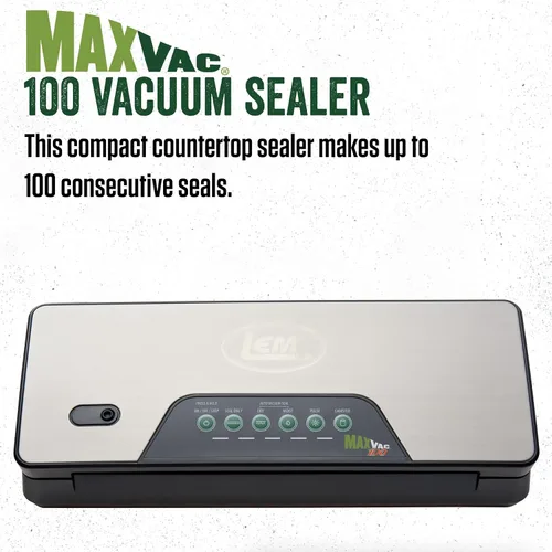 Miniatura 2 de LEM Productos MaxVac 100 Máquina selladora al vacío, selladora compacta al vacío de alimentos para almacenamiento en congelador, incluye soporte