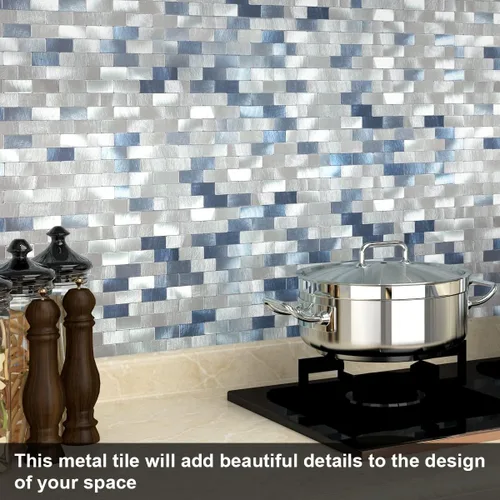 Miniatura 5 de BeNice Azulejos para salpicaduras de cocina, despegar y pegar, azulejos de metal para pared de baño, azulejos de pared de baño, color azul (10 hojas)