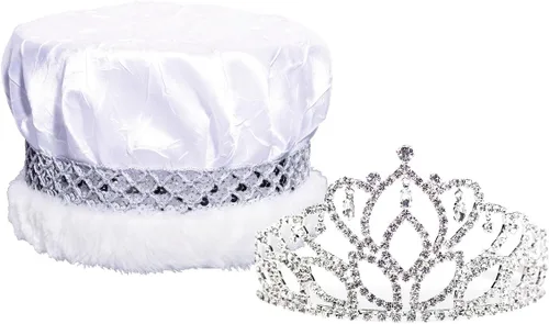 Miniatura 14 de Anderson's Royal Grandeur Set, Mirabella Tiara/Corona de Satén Triturado/Banda Plateada/Ribete de Piel Trenza azul/plateada/piel blanca