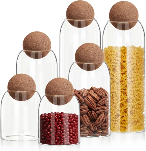 Miniatura 9 de Suclain 1 tarro de vidrio con tapa de bola de corcho, recipientes de cocina de granja, contenedor de café, encimera, tarros de almacenamiento