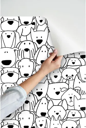 Miniatura 3 de Papel tapiz para despegar y pegar, diseño de garabatos de perro, negro, blanco, rescate, cachorro, amante de las mascotas, papel tapiz extraíble