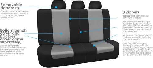 Miniatura 5 de FH Group FH-FB101115 - Funda de asiento de coche con respaldo alto de tela de sarga gris y negra