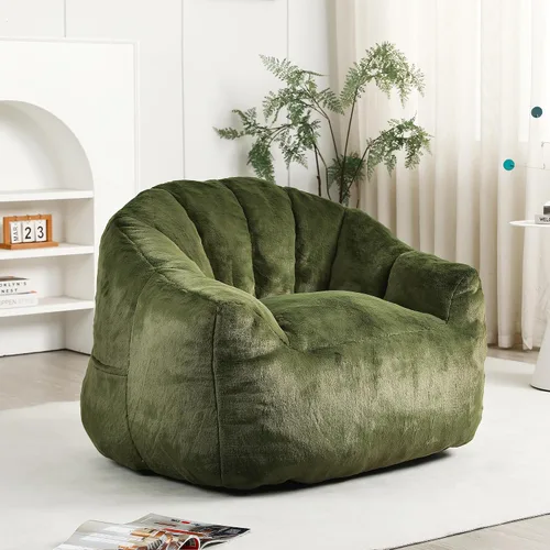 Miniatura 13 de mikibama Puf de 41.4 pulgadas con brazos, cómodas sillas de puf de piel sintética sin hueso para adultos y niños, sofá de suelo con canales