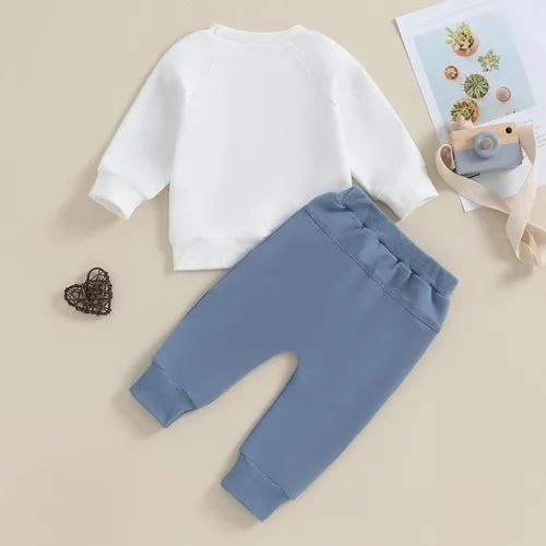Miniatura 103 de Conjunto de ropa de otoño e invierno para bebé niño pequeño, sudadera de manga larga con colores contrastantes, pantalones elásticos para recién