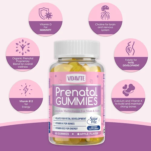 Miniatura 2 de VIDAVITE Gomitas prenatales sin azúcar, más de 30 nutrientes (colina, folato, hierro, vitaminas) para apoyo fetal y neuronal, huesos, energía e
