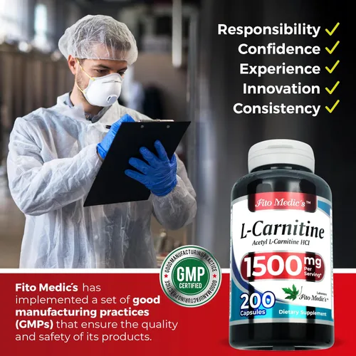 Miniatura 5 de FITO MEDIC'S Suplemento de L-carnitina de laboratorio, fórmula de acetil L-carnitina, 200 cápsulas