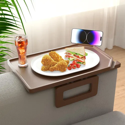 Miniatura 14 de Smatdecis Bandeja de brazo para sofá, mesa de clip para brazos, mesa de bandeja para reposabrazos adecuada para bebidas caseras, comida rápida, Negro