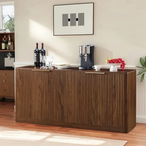 Miniatura 8 de Aparador de buffet acanalado de 59 pulgadas con almacenamiento, credenza grande con 4 puertas, armarios de almacenamiento decorativos de mediados
