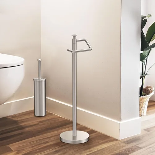 Miniatura 6 de Gatco 1435SN - Soporte independiente para papel higiénico, 23.68 pulgadas de alto, soporte para rollo de papel higiénico de níquel satinado con base
