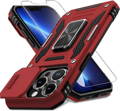 Miniatura 277 de DEERLAMN Funda para iPhone Xs Max con funda deslizante para cámara + protector de pantalla, soporte giratorio de anillo de grado militar a prueba