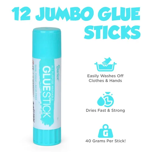 Miniatura 4 de Darice Barras de pegamento jumbo, 1.4 onzas (1.41 oz), pegamento escolar lavable multiusos para manualidades, papel y tela, secado transparente, sin