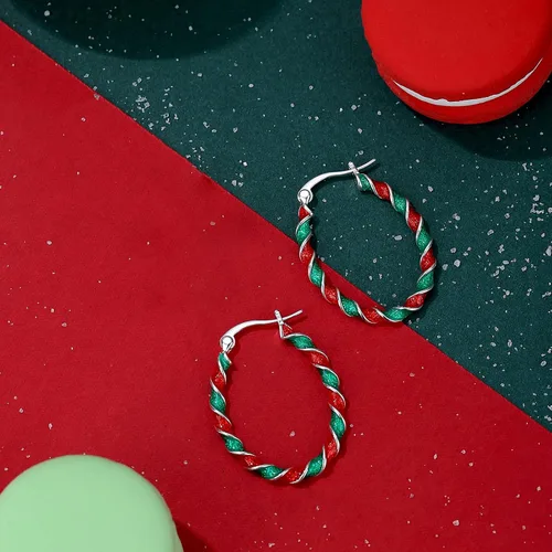 Miniatura 4 de Aretes de aro esmaltados, aretes de aro ovalados chapados en plata para mujer, joyería de moda