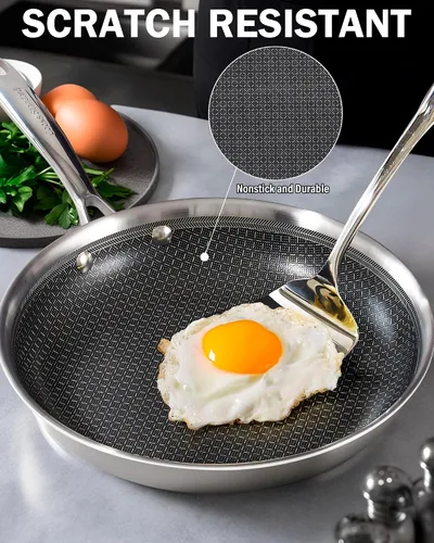 Miniatura 4 de Cooks Standard Sartén antiadherente híbrida de 8 pulgadas con revestimiento de varias capas, sartén de acero inoxidable con tapas de vidrio