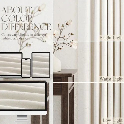 Miniatura 8 de Cortinas Opacas de Lino Beige Blanco de 84 Pulgadas de Largo, Juego de 2 Paneles para Sala de Estar y Dormitorio, Térmicas con Reducción de Ruido