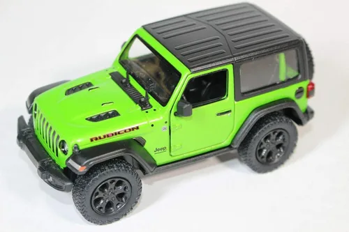 KiNSMART - Jeep Wrangler Rubicon Off Road 4 x 4 5 pulgadas a escala 1:34 modelo fundido a presión réplica de auto de juguete (techo rígido verde)